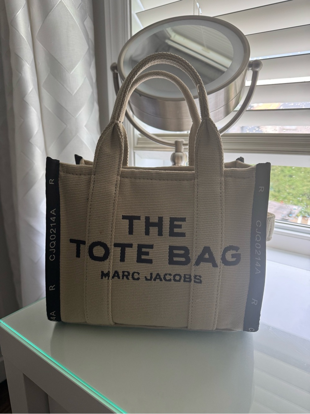 Marc Jacobs Beige Mini Jacquard 'The Tote Bag' with Black Trim